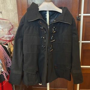 Ashley Stewart Hooded Black Zip Up Coat